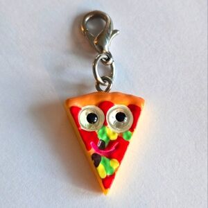 Pizza charm funny face eyes plastic food jewelry pie slice anthropomorphic